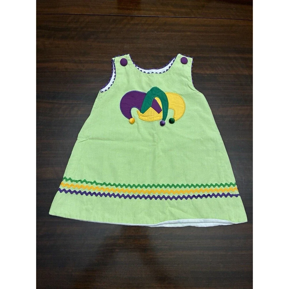 Precious Kids Little Girls Green And White Checked W/ A Jugglers Hat. Size 9 Mth